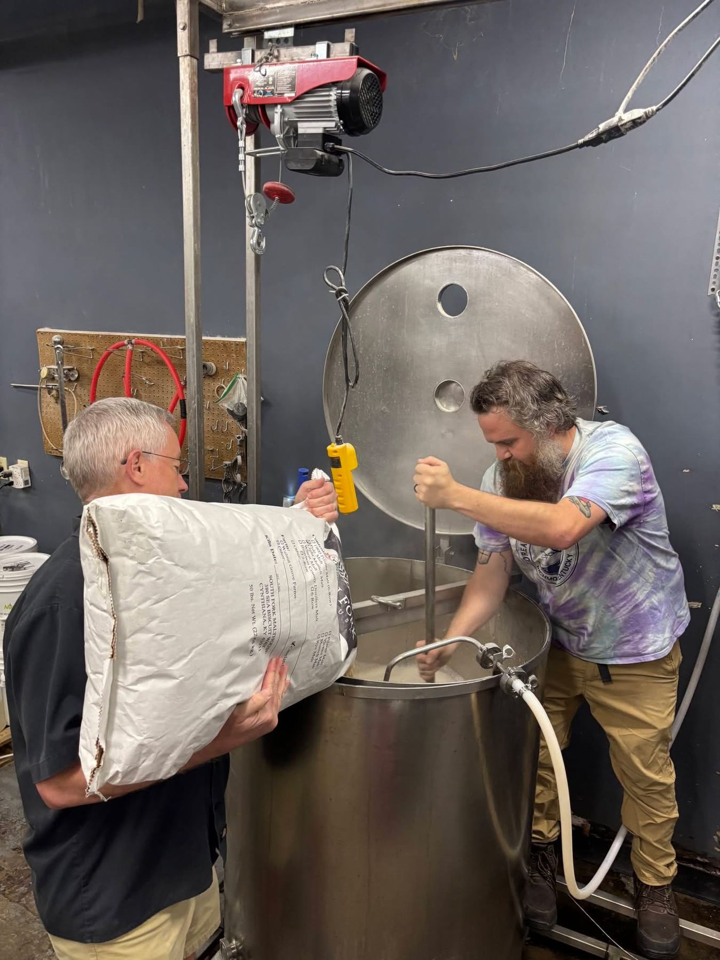 Kentucky malt being mashed in by hand at Dreaming Creek Brewery